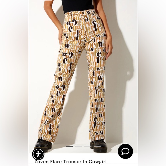 Motel Rocks Zoven flare trousers pants in Cowgirl print white neutrals size S - Picture 4 of 13